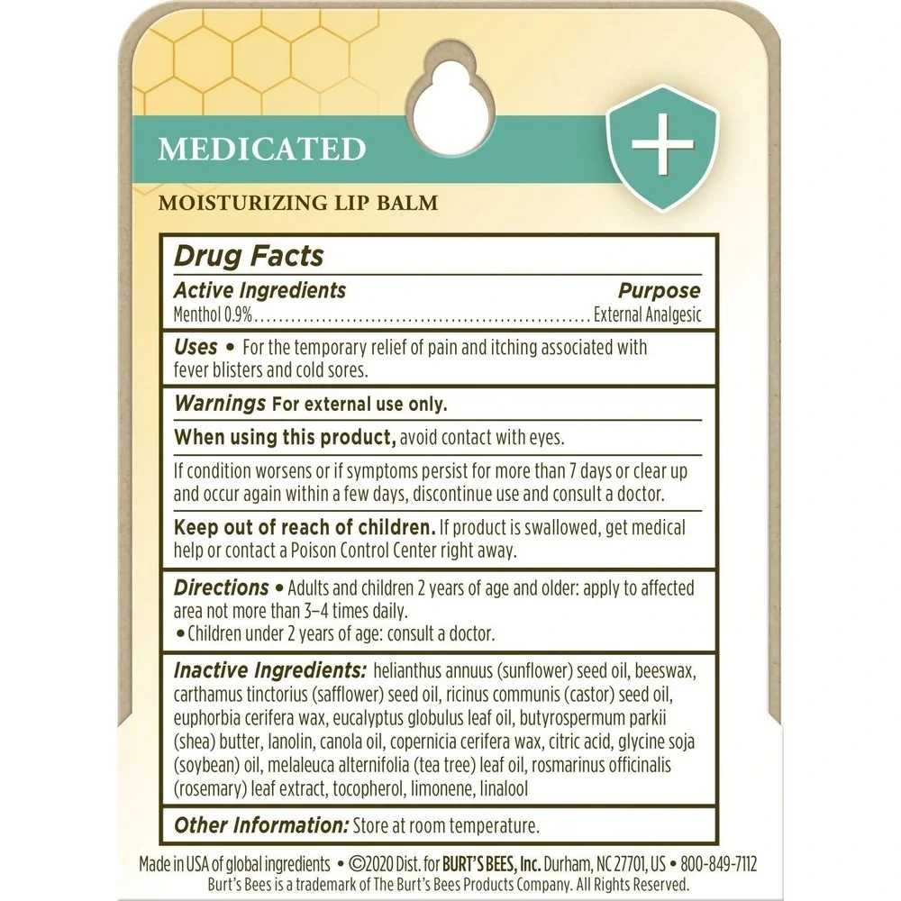 Burts Bees, Medicated Lip Balm Blister Box